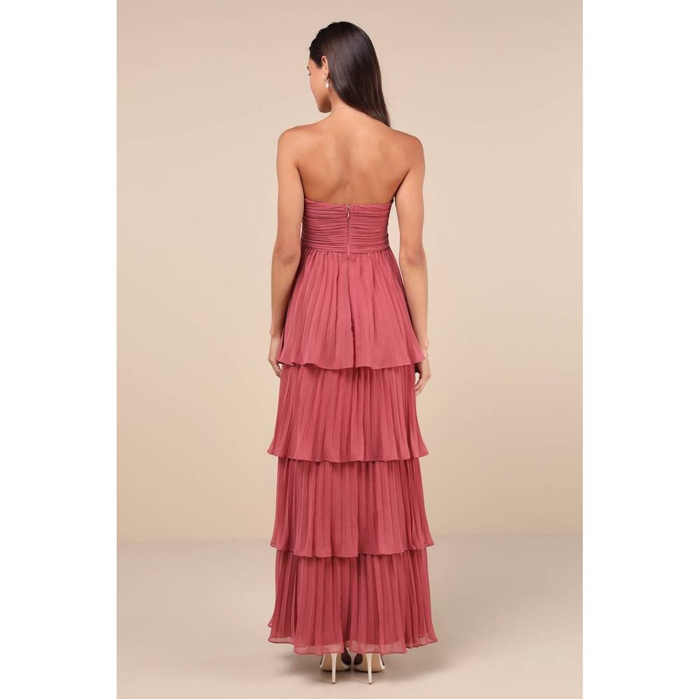 NWT Lulus Seriously Sensational Rusty Rose Strapless Tiered Maxi Dress Wedding S - Picture 3 of 8